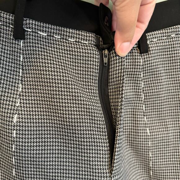 Monartw Trouser Pants Women L Black White Houndstooth Elastic Waist Straight Leg - Picture 5 of 11